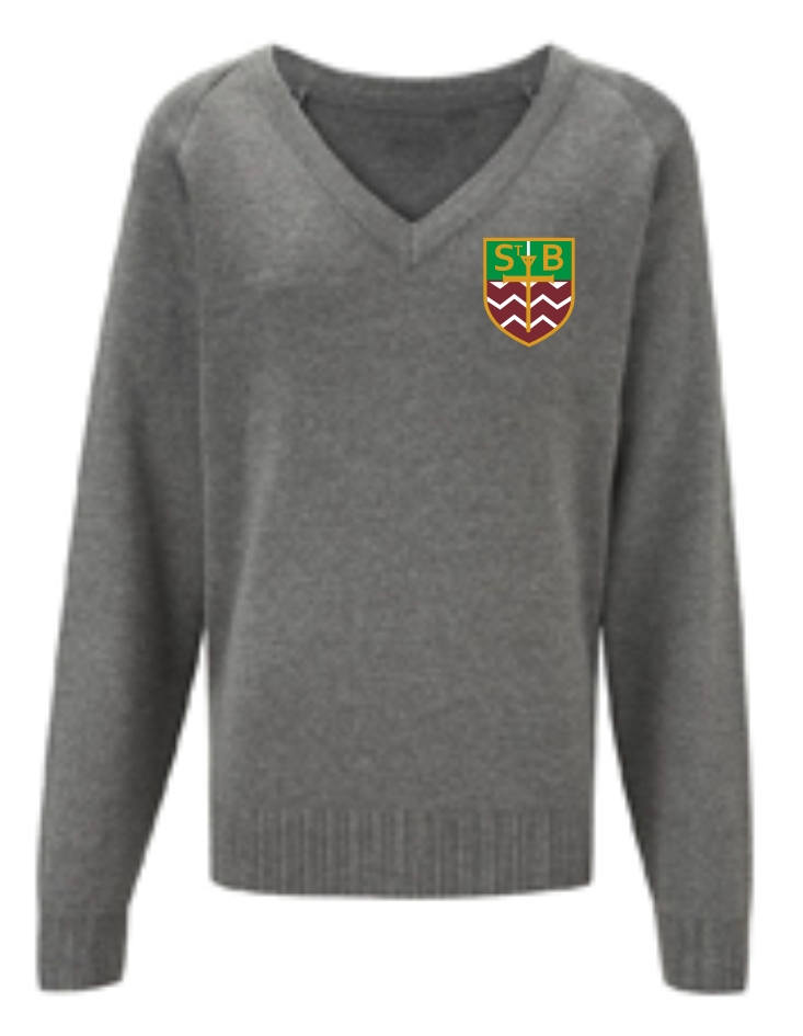 St Barbara's PS V-Neck Knitted Jumper Mid Grey